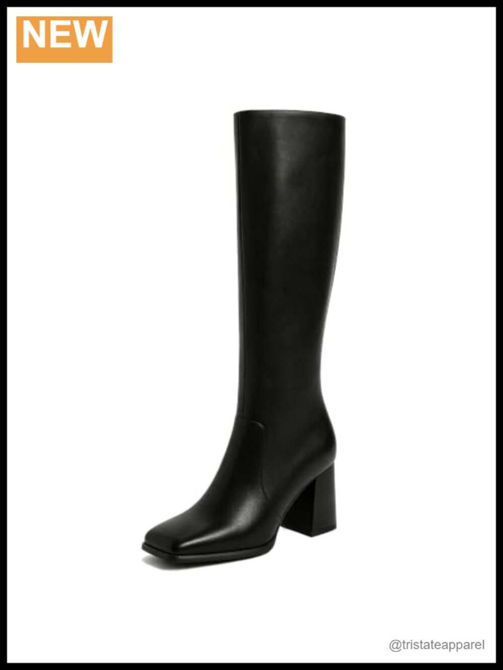 Women's Square Toe Chunky Heel Knee High Boots Faux Leather Zip